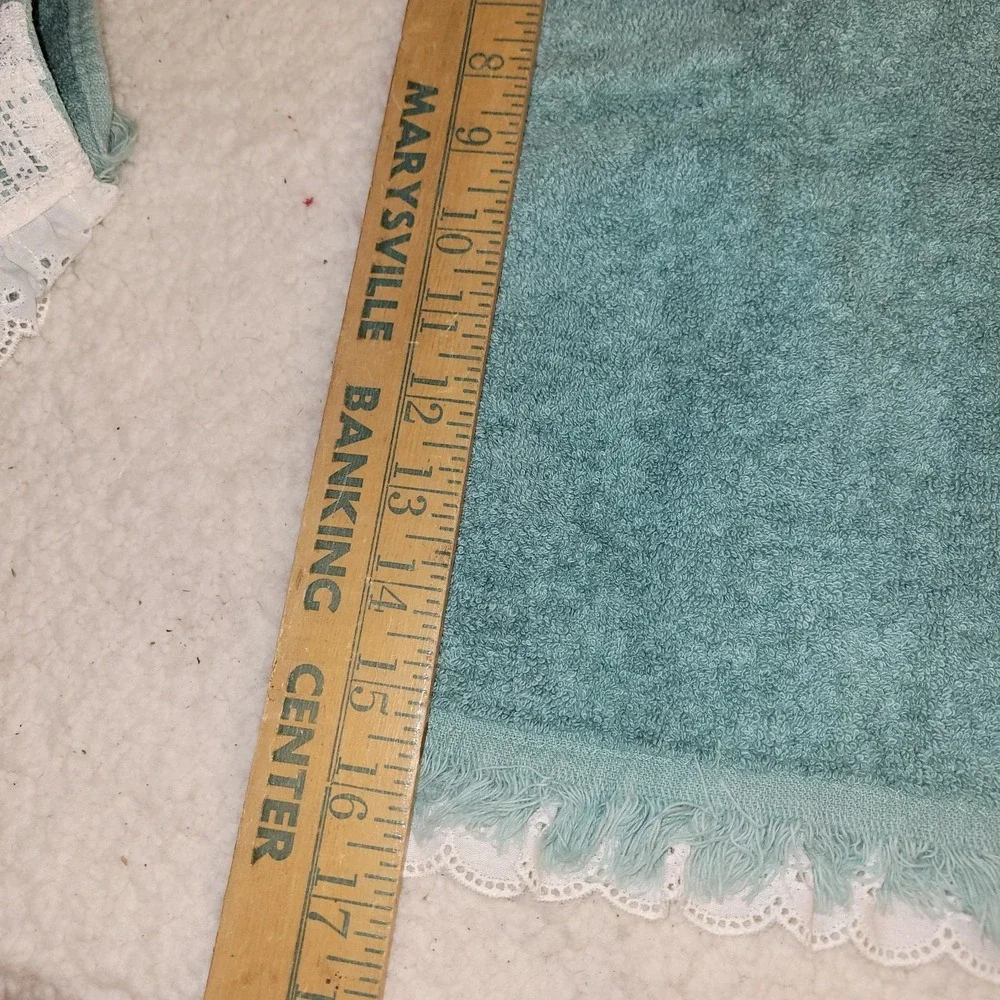 Vintage Cannon Lace Trim Hand Towels Seafoam Green Cotton‎ USA Set of 2